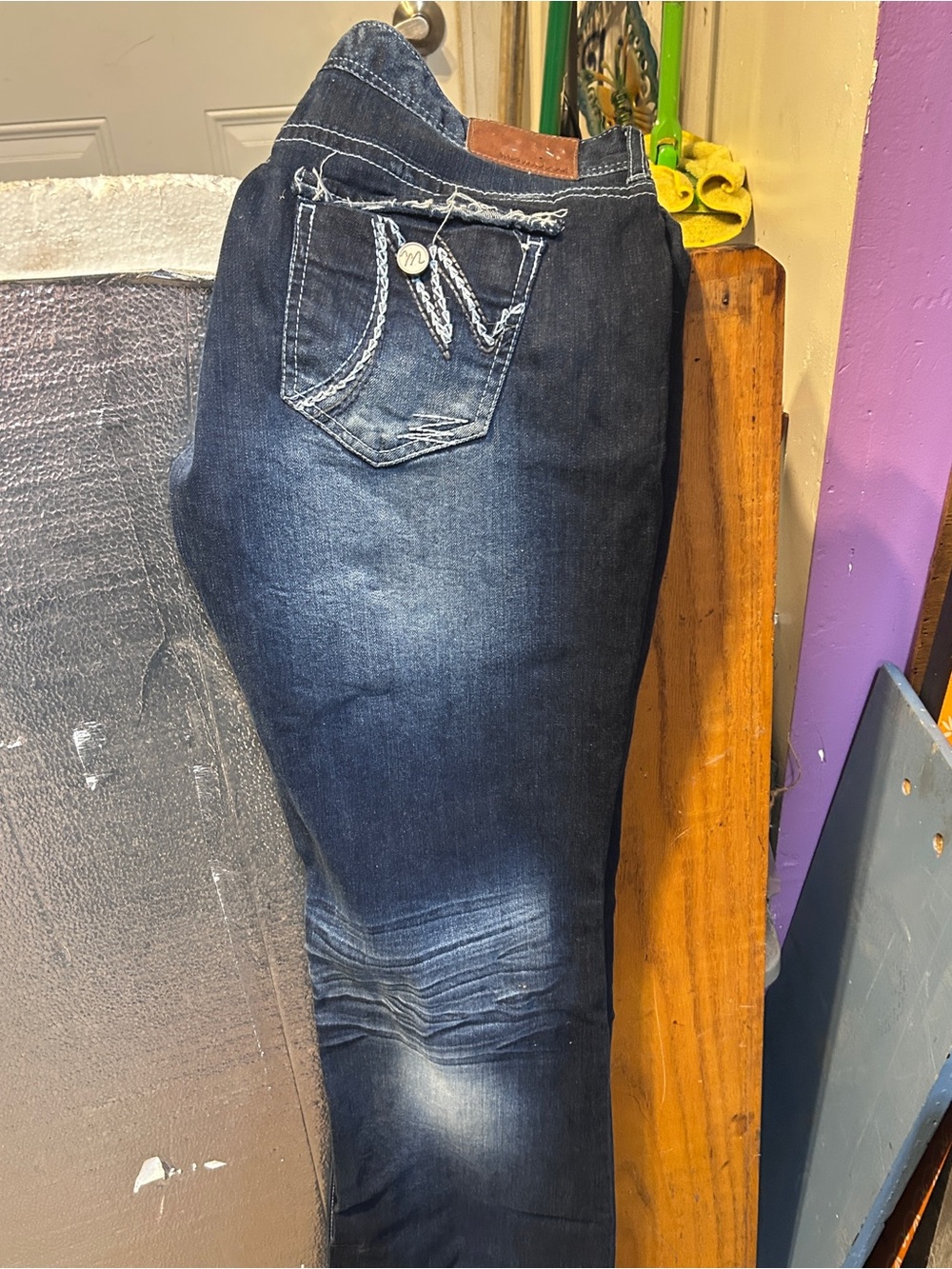 Maurices Dark Blue Skinny Jeans with Faded Detail